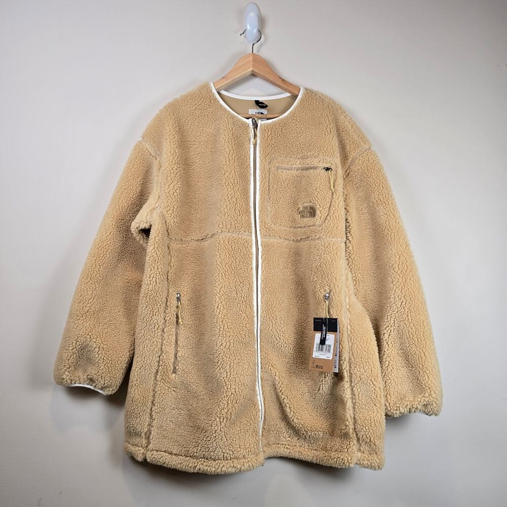 The North Face Womens Extreme Pile Coat Size XL Khaki Stone/Gardenia White